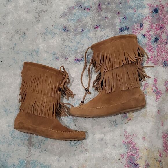 Minnetonka 2 Layer Fringe Boots in Brown Size 6 - Picture 7 of 13